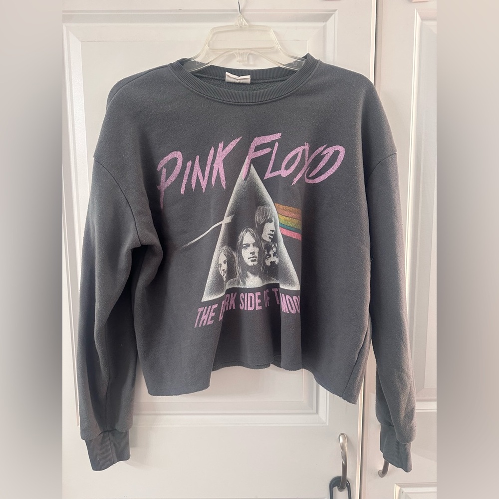 Pink Floyd Graphic Women's Gray Crop Sweatshirt